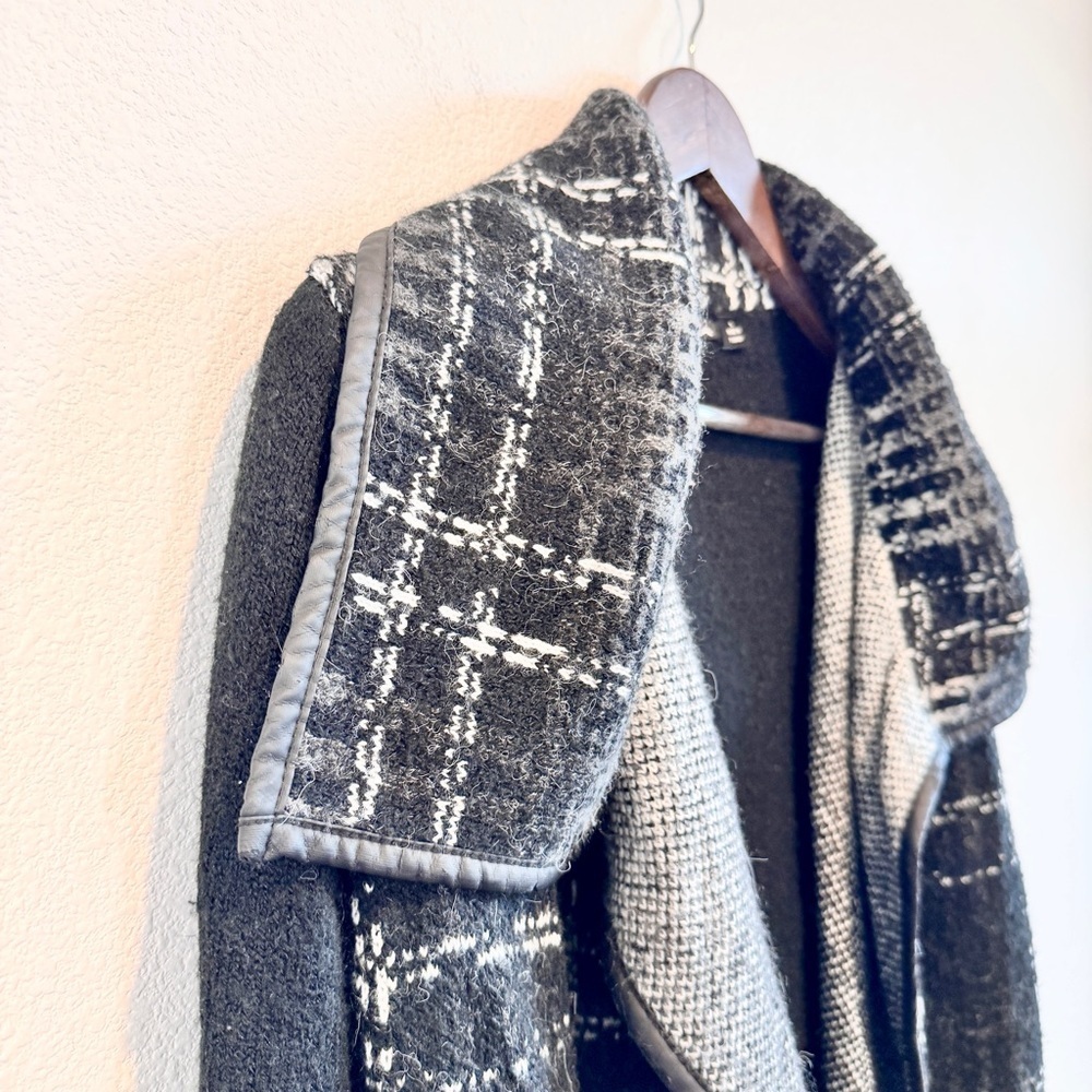 AVA Boho Open Front Cardigan Abstract Plaid Mohair Blend Sweater Small Luxury - Picture 2 of 11